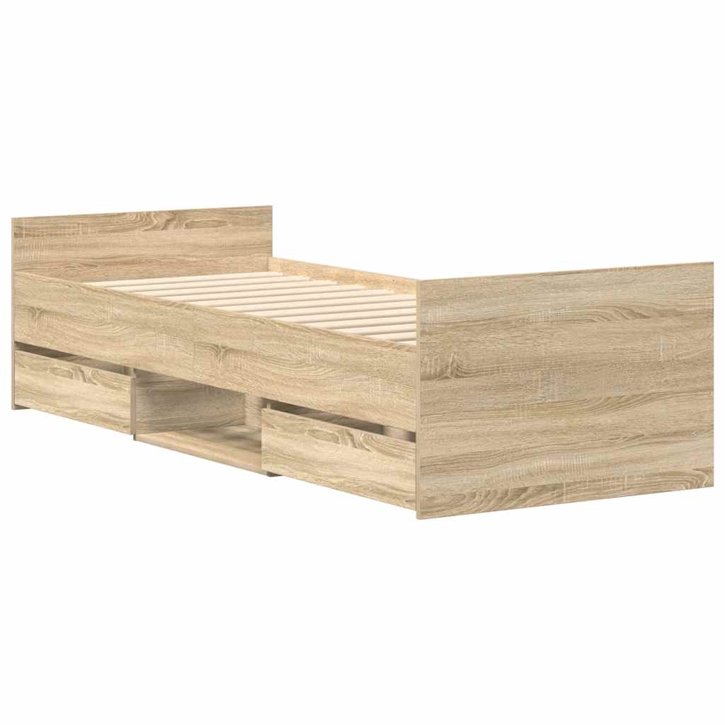 sengeramme med sengegavl og fodgærde 75x190 cm sonoma-eg