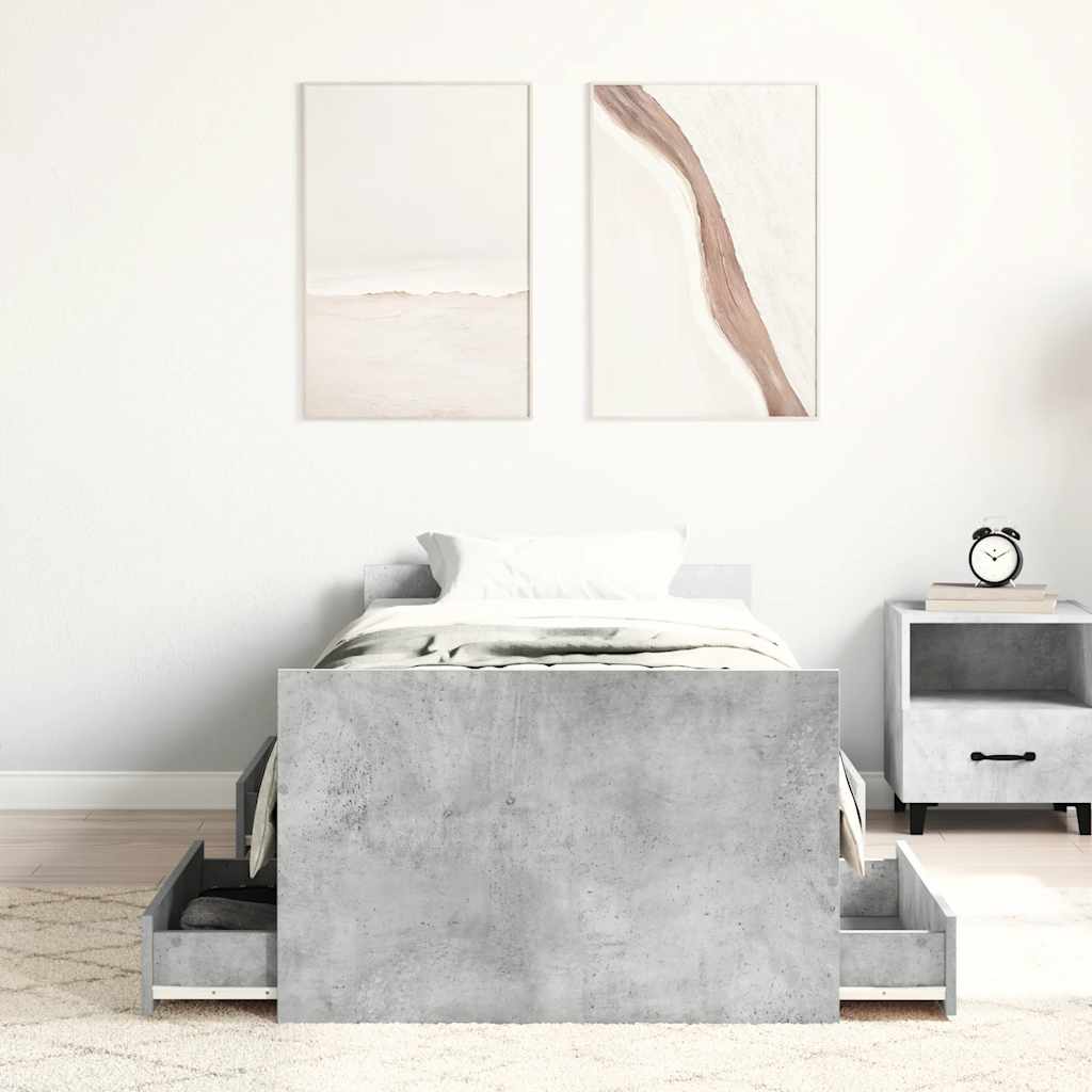 sengeramme med sengegavl og fodgærde 75x190 cm betongrå
