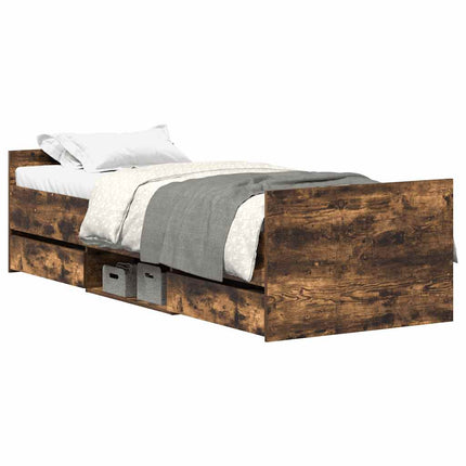 sengeramme med sengegavl og fodgærde 75x190 cm røget egetræ