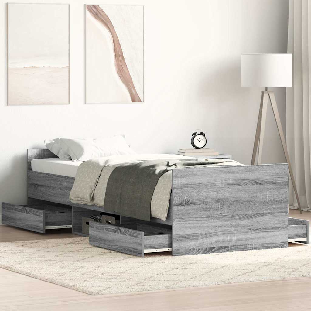 sengeramme med sengegavl og fodgærde 75x190 cm grå sonoma-eg