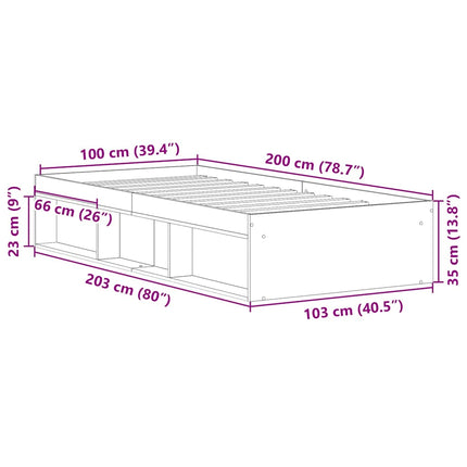 sengeramme 100x200 cm brun egetræsfarve