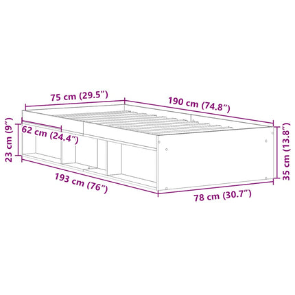 sengeramme 75x190 cm grå sonoma-eg