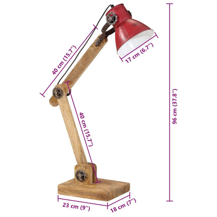 skrivebordslampe 25 W 23x18x96 cm E27 rustik rød