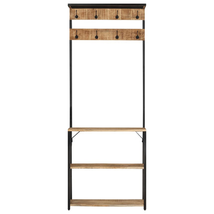 knagerække med skoopbevaring 68x30x182 cm massivt ru mangotræ