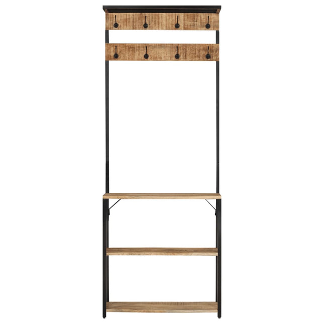 knagerække med skoopbevaring 68x30x182 cm massivt ru mangotræ