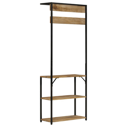 knagerække med skoopbevaring 68x30x182 cm massivt ru mangotræ