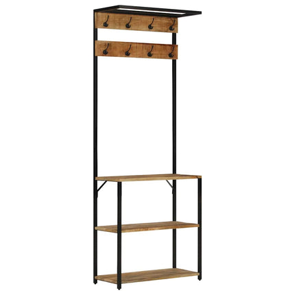 knagerække med skoopbevaring 68x30x182 cm massivt ru mangotræ