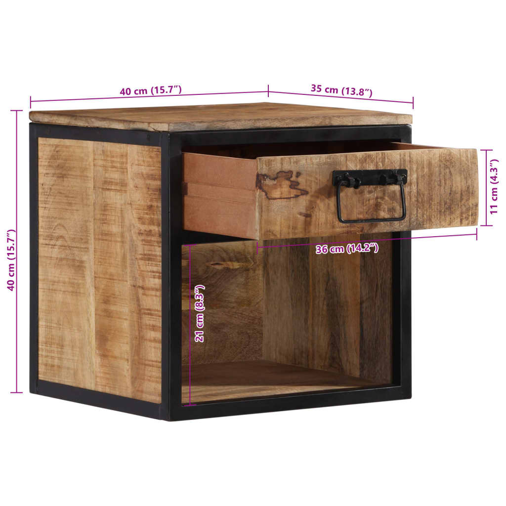 sengebord 40x35x40 cm massivt mangotræ