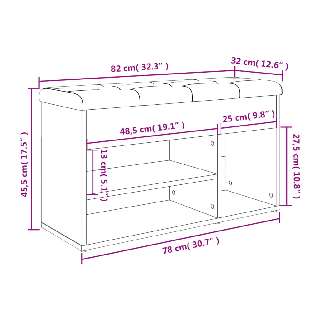 skobænk 82x32x45,5 cm konstrueret træ sonoma-eg