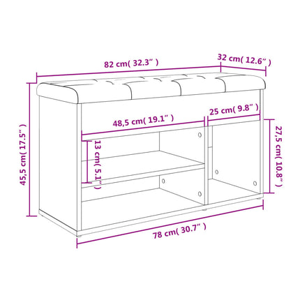 skobænk 82x32x45,5 cm konstrueret træ røget egetræsfarve