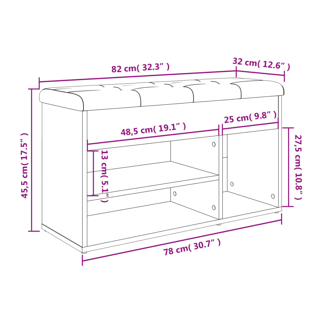 skobænk 82x32x45,5 cm konstrueret træ brun egetræsfarve