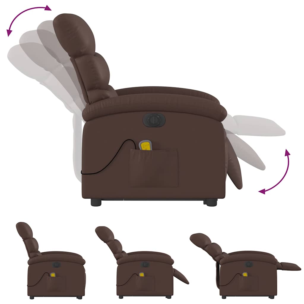 massagestol med løftefunktion kunstlæder brun