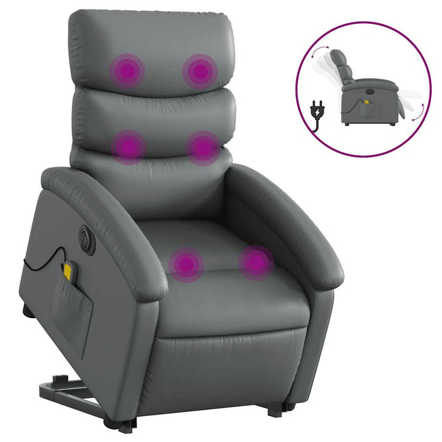 massagestol med løftefunktion kunstlæder grå