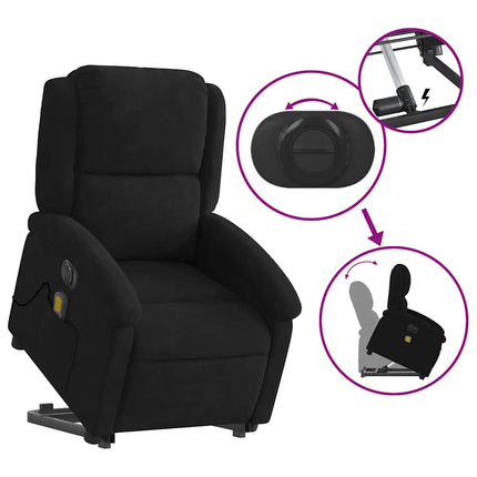 massagestol med løftefunktion velour sort