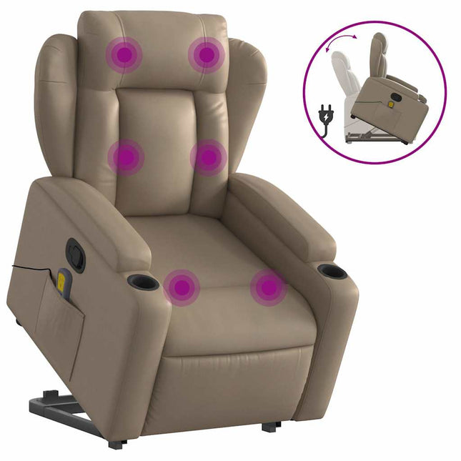 løftestol med massagefunktion kunstlæder cappuccino