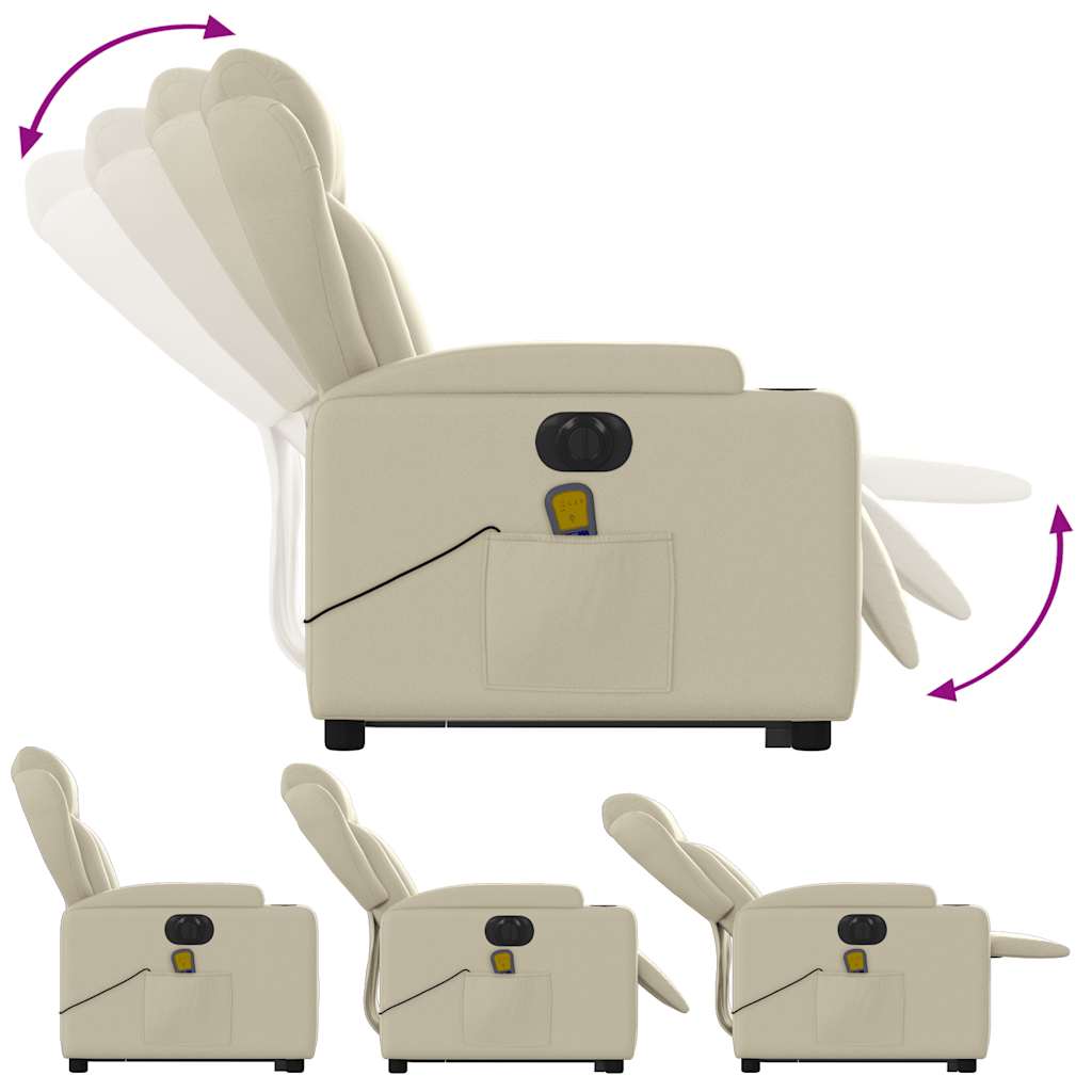 massagestol med løftefunktion kunstlæder cremefarvet