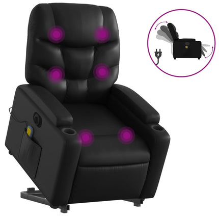 massagestol med løftefunktion kunstlæder sort