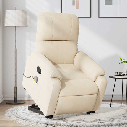 massagestol med løftefunktion mikrofiberstof beige