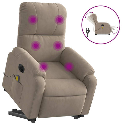massagestol med løftefunktion mikrofiberstof gråbrun