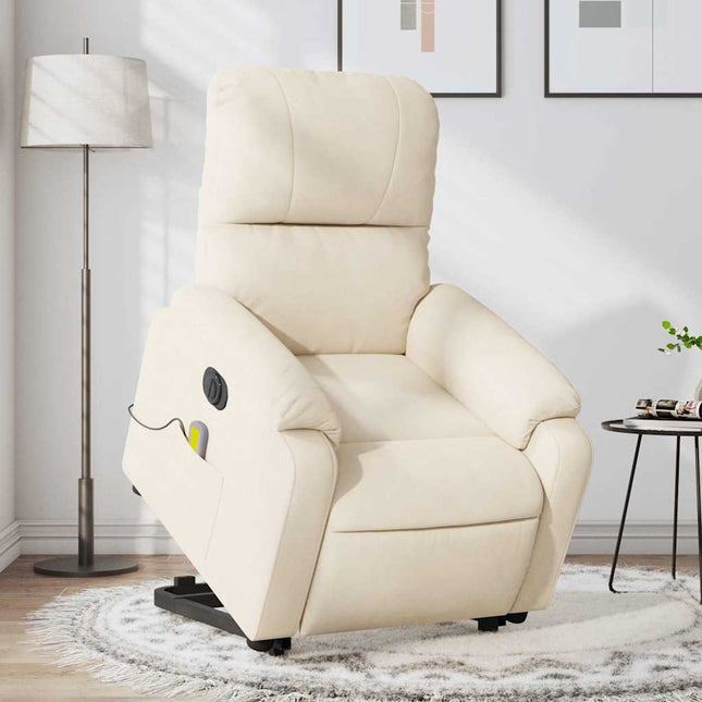 massagestol med løftefunktion mikrofiberstof beige