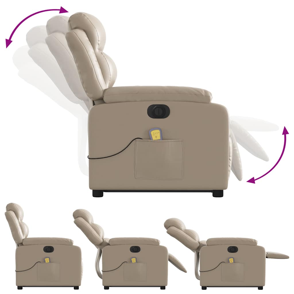 massagestol med løftefunktion kunstlæder cappuccinofarvet