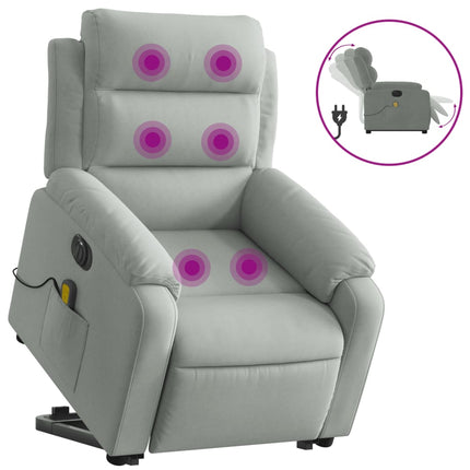 massagestol med løftefunktion velour lysegrå