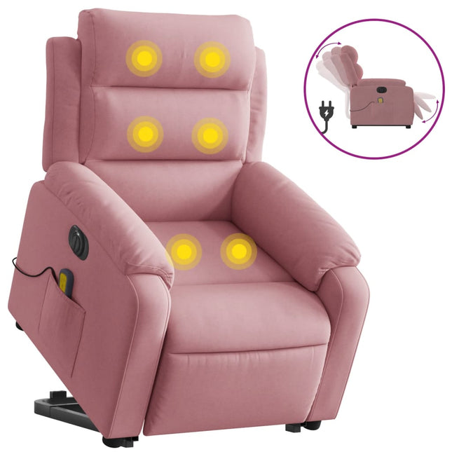 løftestol med massagefunktion velour lyserød