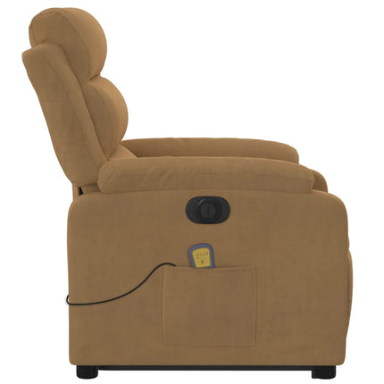 massagestol med løftefunktion velour brun