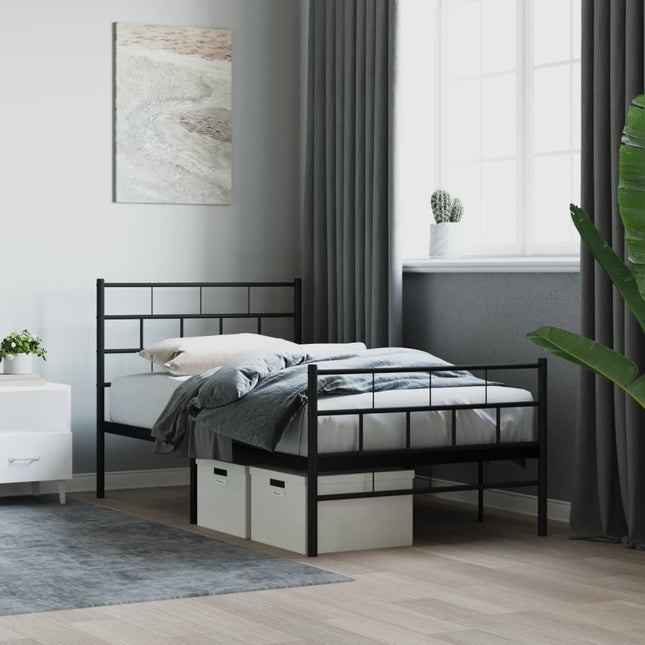 sengeramme med sengegavl og fodgærde 107x203 cm metal sort