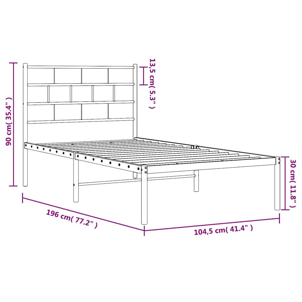 sengeramme med sengegavl 100x190 cm metal hvid