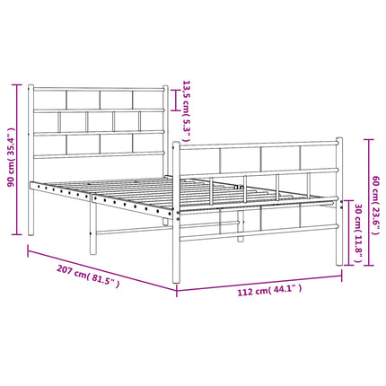 sengeramme med sengegavl og fodgærde 107x203 cm metal hvid