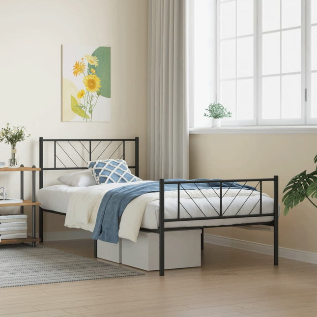 sengeramme med sengegavl og fodgærde 75x190 cm metal sort