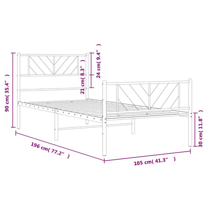 sengeramme med sengegavl og fodgærde 100x190 cm metal hvid