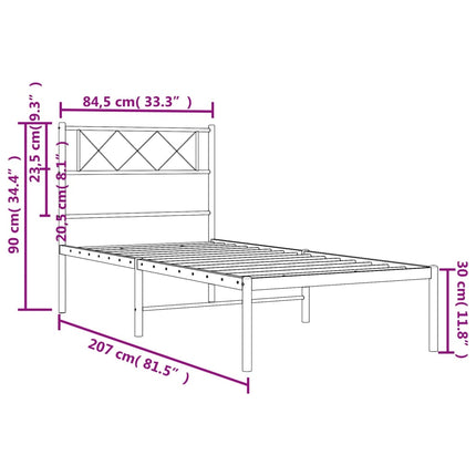 sengeramme med sengegavl 80x200 cm metal sort