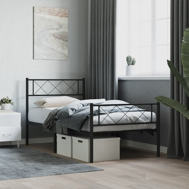 sengeramme med sengegavl og fodgærde 90x190 cm metal sort