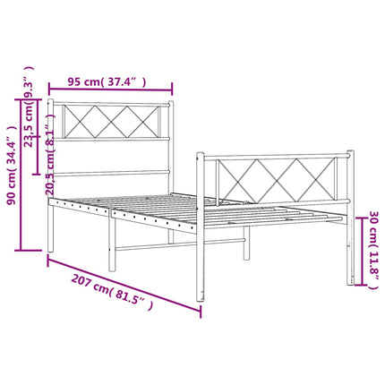 sengeramme med sengegavl og fodgærde 90x200 cm metal sort