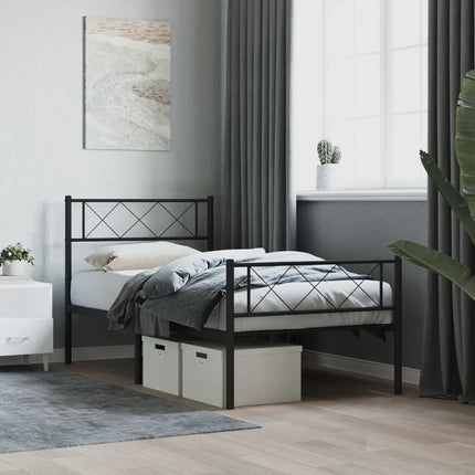 sengeramme med sengegavl og fodgærde 90x200 cm metal sort