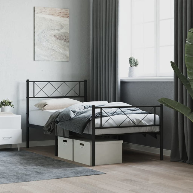 sengeramme med sengegavl og fodgærde 90x200 cm metal sort