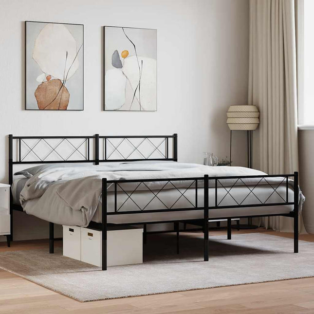 sengeramme med sengegavl og fodgærde 120x200 cm metal sort