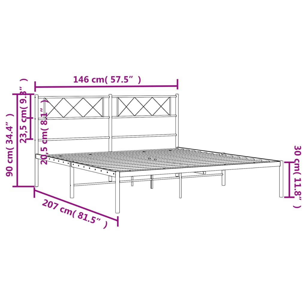 sengeramme med sengegavl 140x200 cm metal hvid
