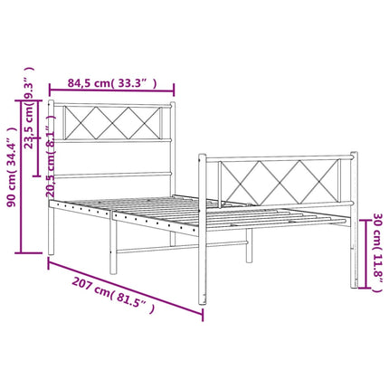 sengeramme med sengegavl og fodgærde 80x200 cm metal hvid