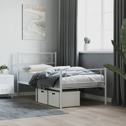sengeramme med sengegavl og fodgærde 80x200 cm metal hvid