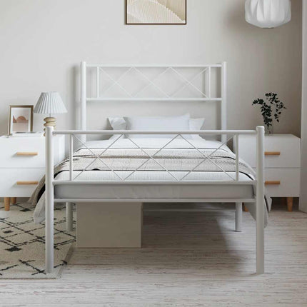 sengeramme med sengegavl og fodgærde 100x190 cm metal hvid