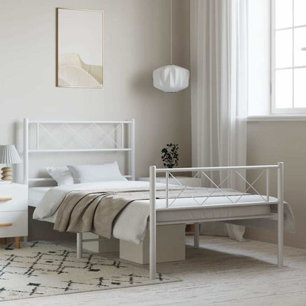 sengeramme med sengegavl og fodgærde 100x190 cm metal hvid