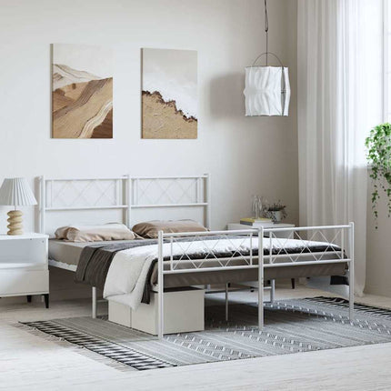 sengeramme med sengegavl og fodgærde 135x190 cm metal hvid