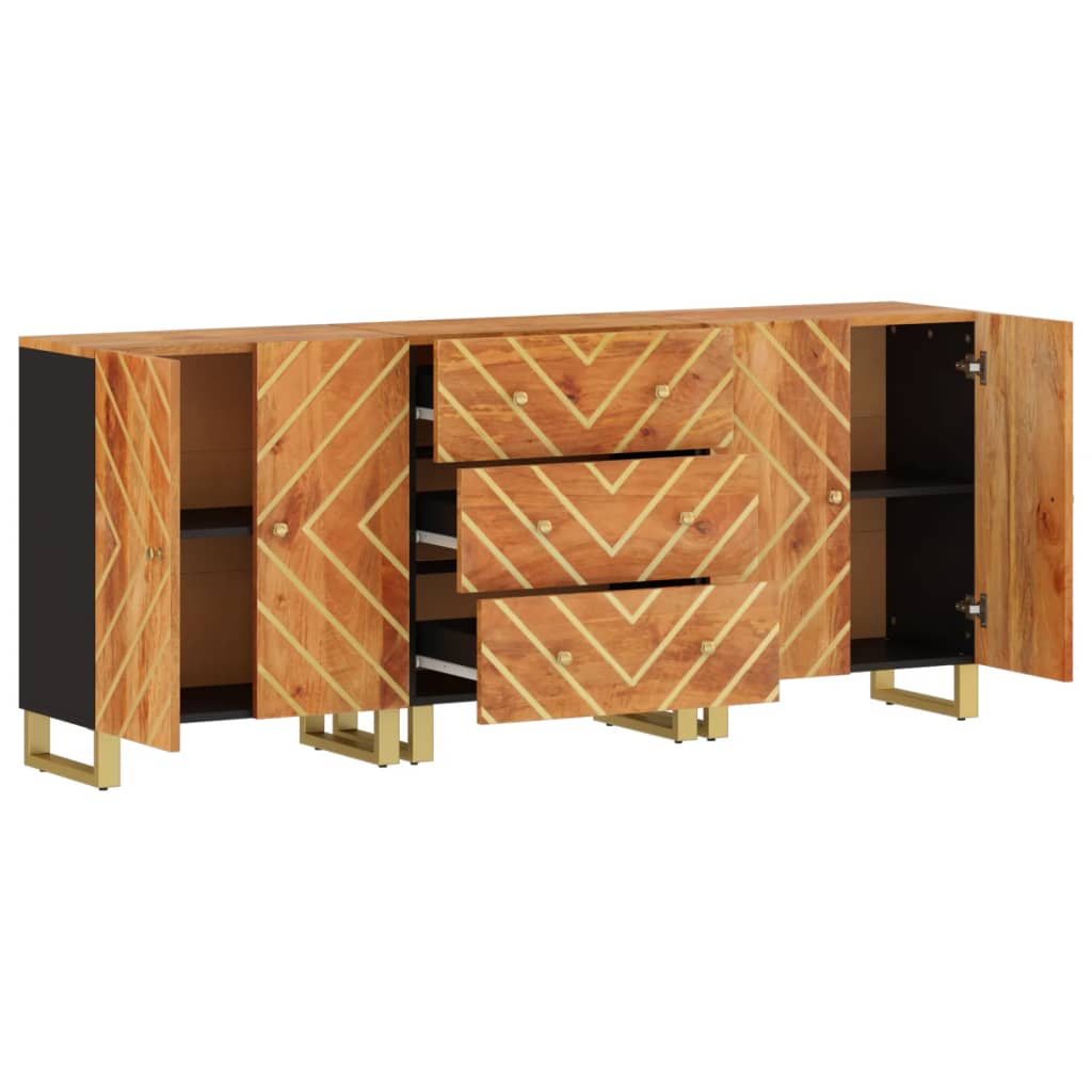 kommoder 3 stk. 60x33,5x75 cm massivt mangotræ brun og sort