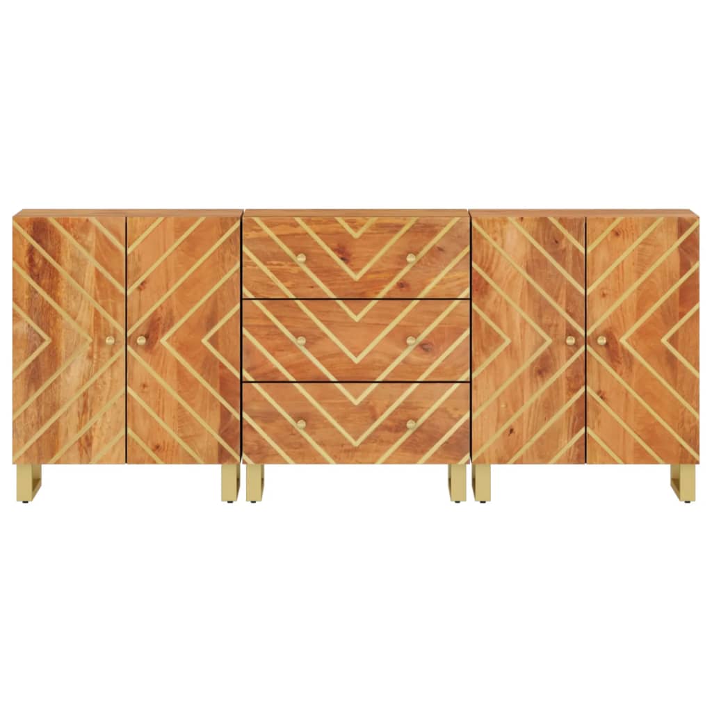 kommoder 3 stk. 60x33,5x75 cm massivt mangotræ brun og sort