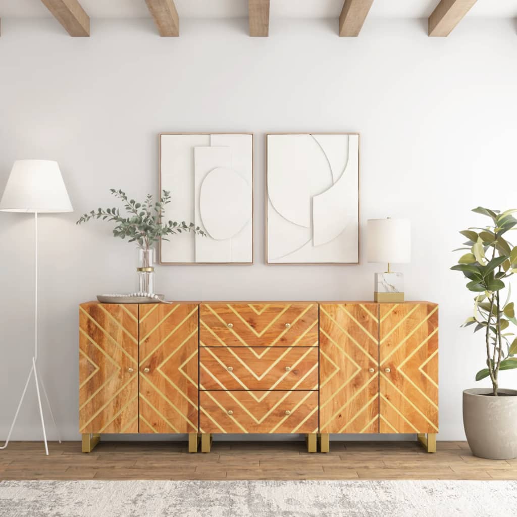 kommoder 3 stk. 60x33,5x75 cm massivt mangotræ brun og sort