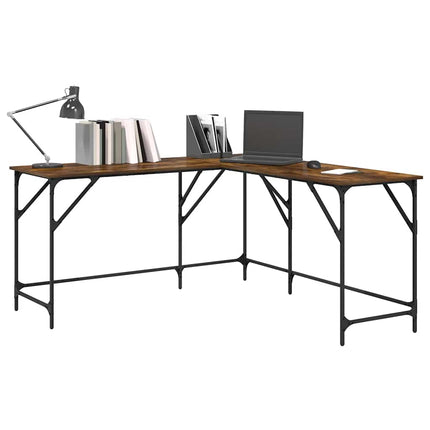skrivebord 149x149x75 cm konstrueret træ røget egetræsfarve