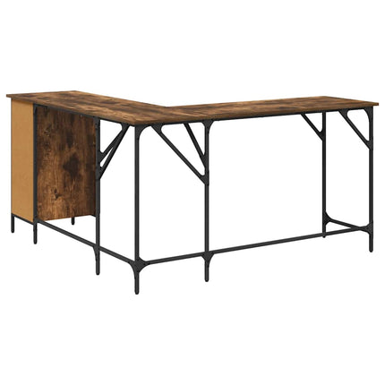 skrivebord 141x141x75 cm konstrueret træ røget egetræsfarve